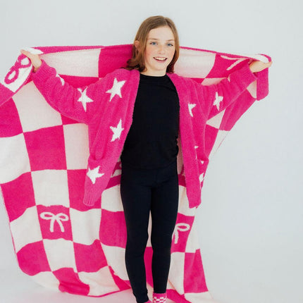 Bright Pink Checker Cozy Socks