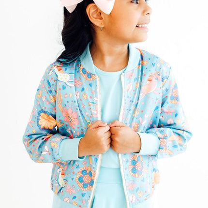 Blue Retro Unicorns Satin Jacket