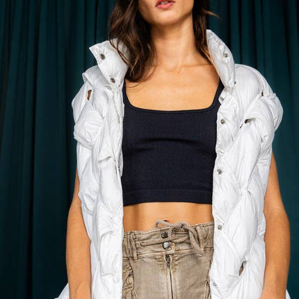 Camel Button-Up Puffer Vest