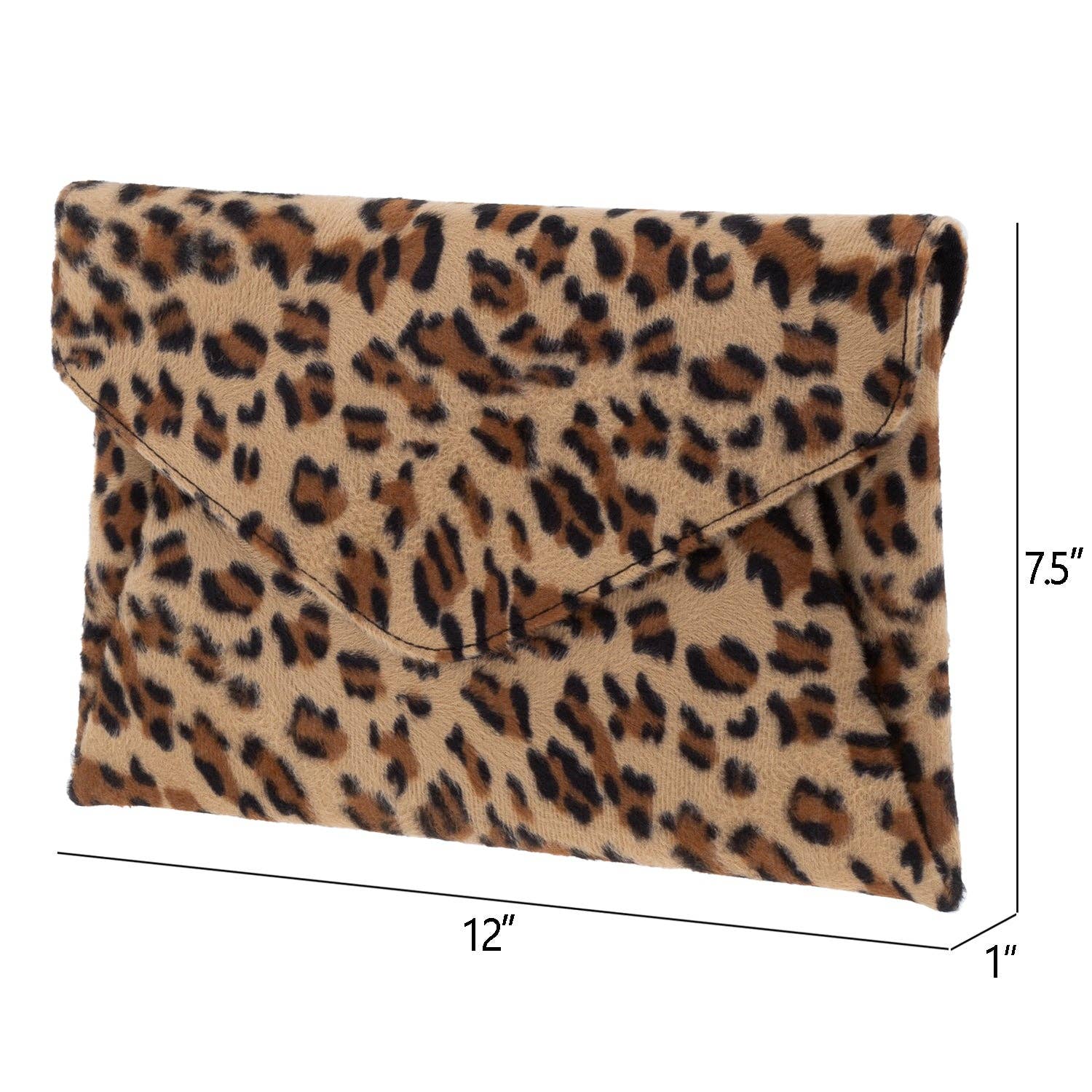 Leopard Print Faux Fur Double Pocket Clutch