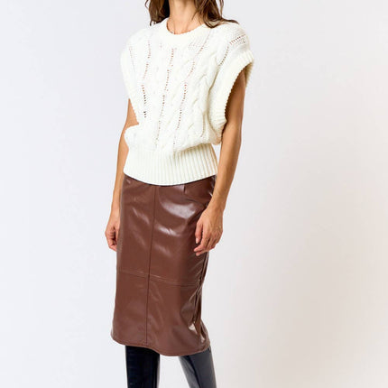 Black High Waist Leather Midi Skirt