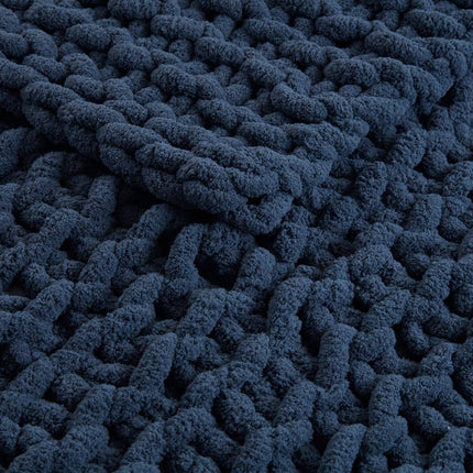 Chenille Chunky Knit Throw  Navy Blue