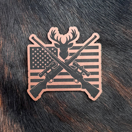 Engraved Deer Hunting American Flag Patch