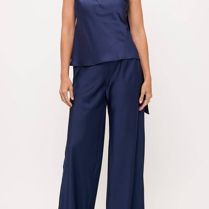 Navy Satin Top w Scarf Detail