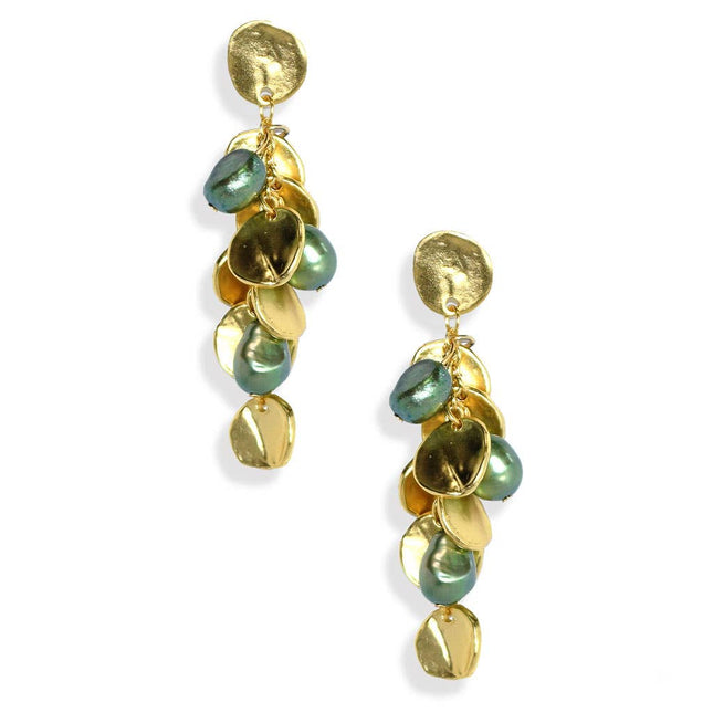 Coin and Green Pearl Chandelier Drop Earring