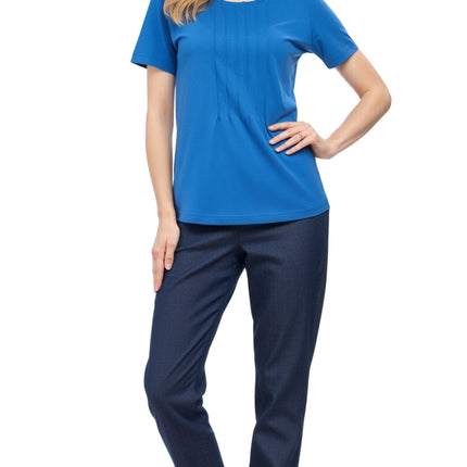 Women's Short Sleeve Cotton Knit T-shirt in Pintuck Style