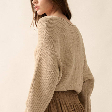 Solid Rib-Knit Dolman-Sleeve Sweater: Oatmeal
