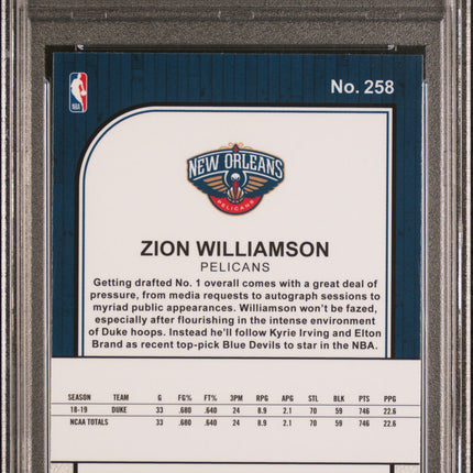 Zion Williamson 2019 Panini Hoops Premium Stock #258 PSA 10