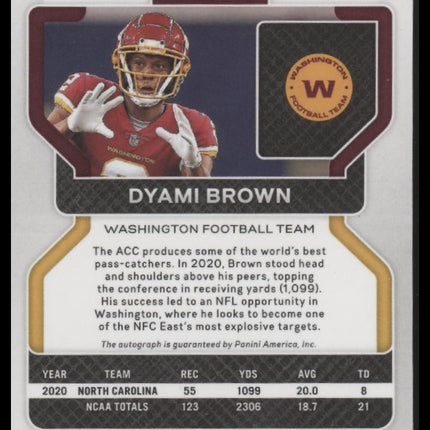 Dyami Brown 2021 Panini Prizm #353 Rookie Autographs Prizm No Huddle