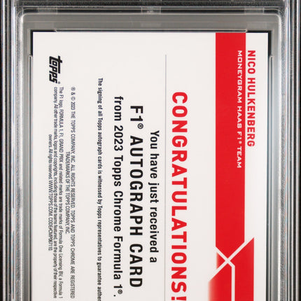 Nico Hulkenberg 2023 Topps Chrome Formula 1 Chrome Auto Gold Refractor PSA 9