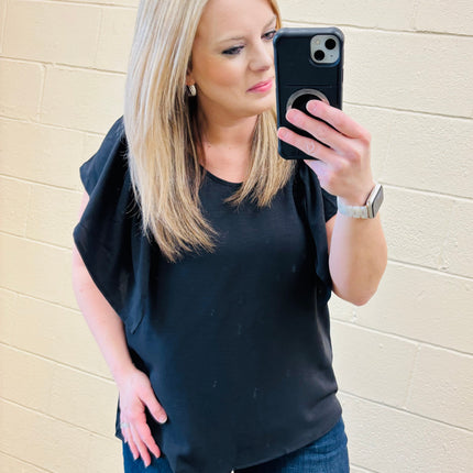 Black Flutter Sleeve Blouse