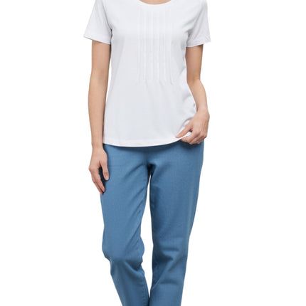 Women's Short Sleeve Cotton Knit T-shirt in Pintuck Style