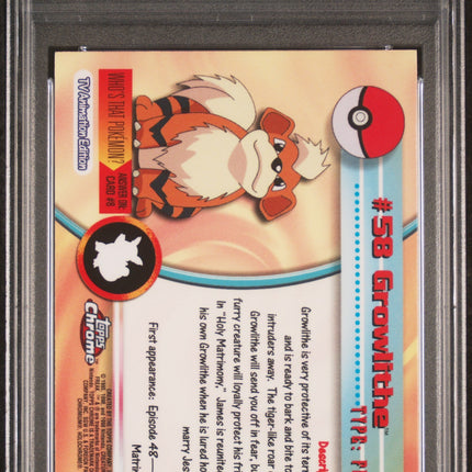 Growlithe 2000 Topps Chrome Pokemon T.V. #58 Pokemon T.V. PSA 9