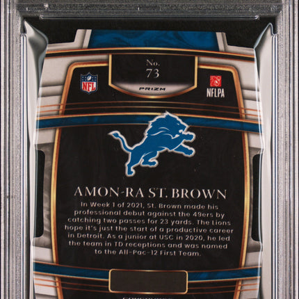 Amon-Ra St. Brown 2021 Panini Select #73 Die-Cut Black/Gold Prizm PSA 9