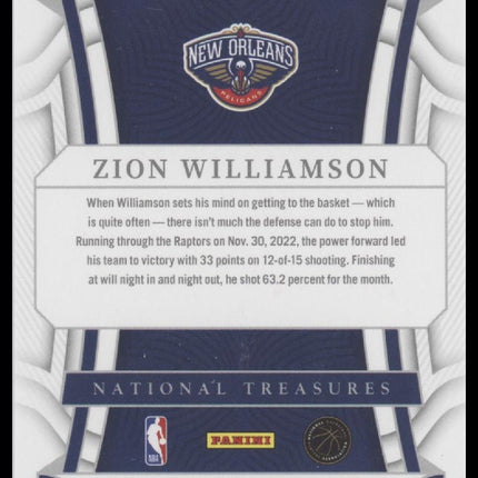 Zion Williamson 2022-23 Panini National Treasures #69 Emerald #/5