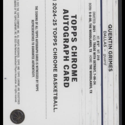 Quentin Grimes 2024-25 Topps Chrome #TCA-QG Topps Chrome Auto #/50
