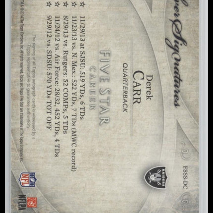 2014 Topps Five Star Derek Carr Rookie Patch Auto /49
