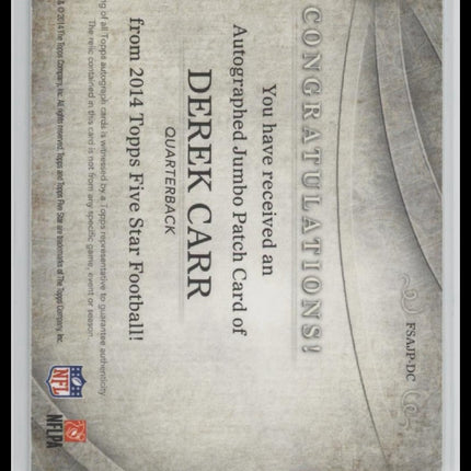 Derek Carr 2014 Topps Five Star #FSSS-DC Silver Signatures Green #/15