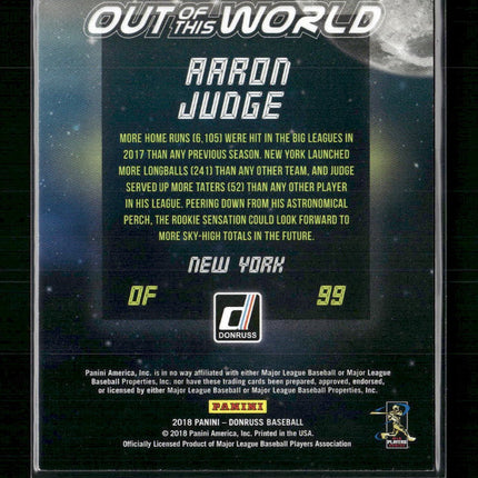 Aaron Judge 2018 Donruss #OW1 Out of This World Crystal