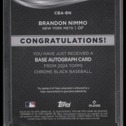 Brandon Nimmo 2024 Topps Chrome Black Auto Gold Refractors #/50