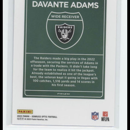 Davante Adams 2023 Donruss Optic #D-19 Downtown!