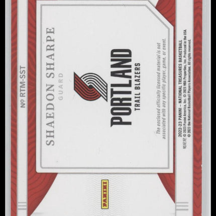 Shaedon Sharpe 2022-23 Panini National Treasures Rookie Triple Materials #/99