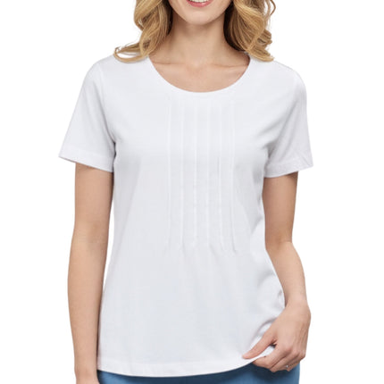 Women's Short Sleeve Cotton Knit T-shirt in Pintuck Style