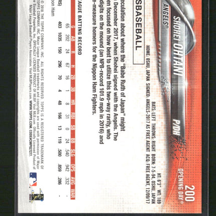 Shohei Ohtani 2018 Topps Opening Day #200