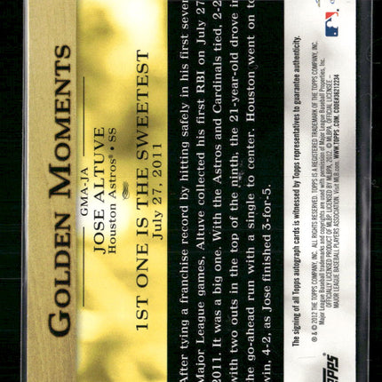 Jose Altuve 2012 Topps #GMA-JA Golden Moments Autographs