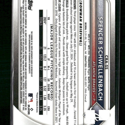 Spencer Schwellenbach 2025 Bowman Chrome Rookie Auto Yellow Refractor #/75