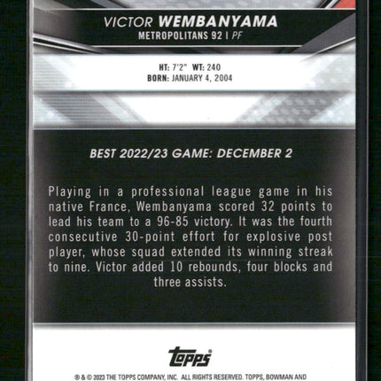 Victor Wembanyama 2022-23 Bowman University Best #51 Refractors
