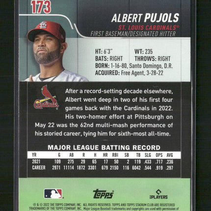 Albert Pujols 2022 Stadium Club #173b
