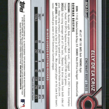 Elly De La Cruz 2022 Bowman #BCP-50 Chrome Prospects