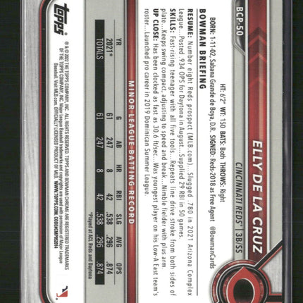 Elly De La Cruz 2022 Bowman #BCP-50 Chrome Prospects Mojo Refractors