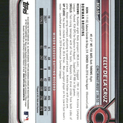 Elly De La Cruz 2022 Bowman #BCP-50 Chrome Prospects