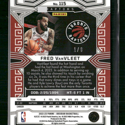 Fred VanVleet 2022-23 Panini Obsidian #115 Electric Etch Lucky Envelopes #/8