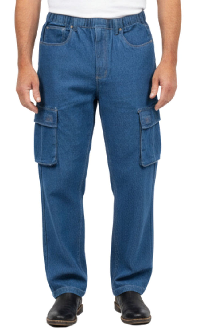Men’s Double Cargo Pocket Pull-On Jeans – Rugged Cargo Pants in Cotton Blend Fabric