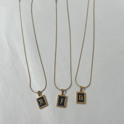 Black/Gold Initial Rectangle Necklace
