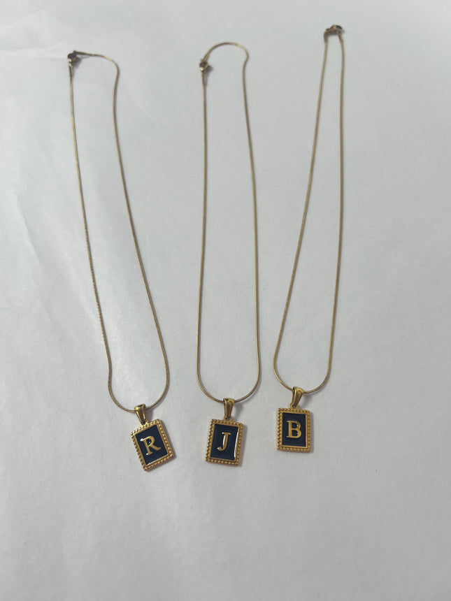 Black/Gold Initial Rectangle Necklace