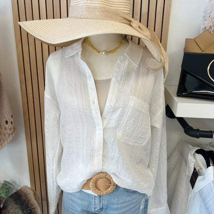 Ivory Crinkle Button Down Shirt