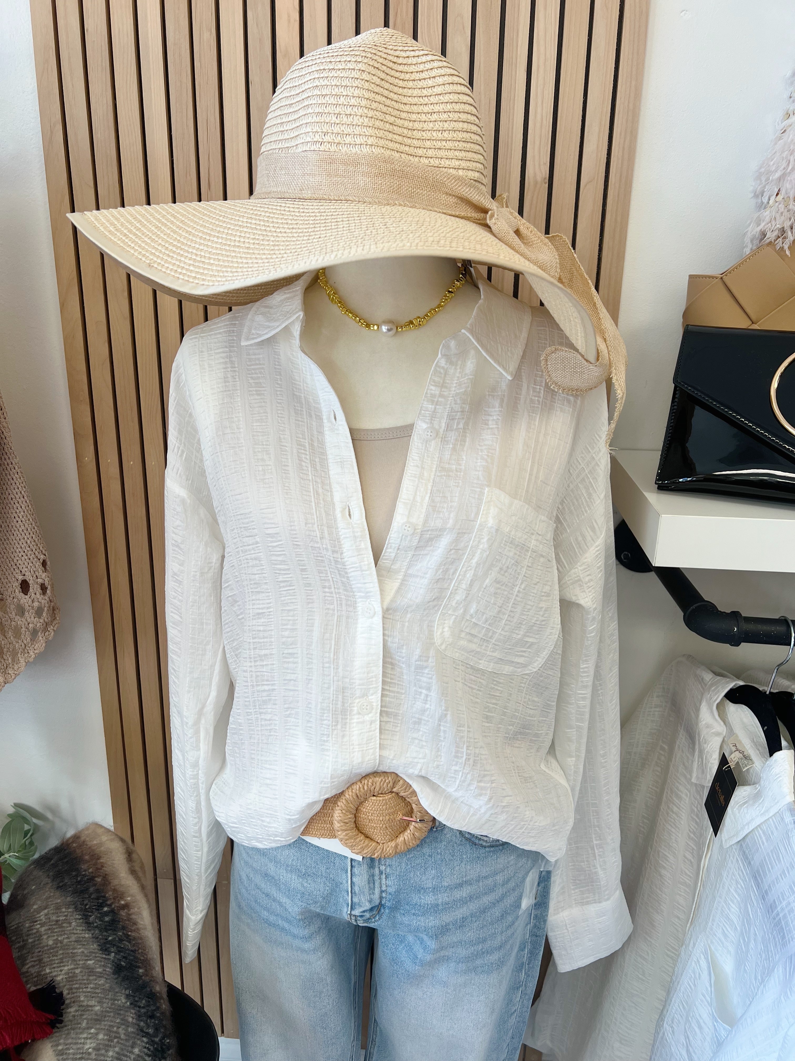 Ivory Crinkle Button Down Shirt