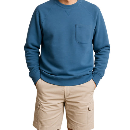 Mens 3-Pocket Fleece Sweatshirt with Raglan Seams, Chest Pocket and Tagless Neck