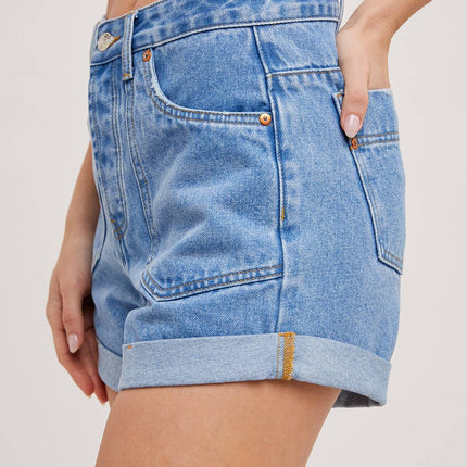 High Waisted Rolled Hem Denim Shorts-SALE PRICE