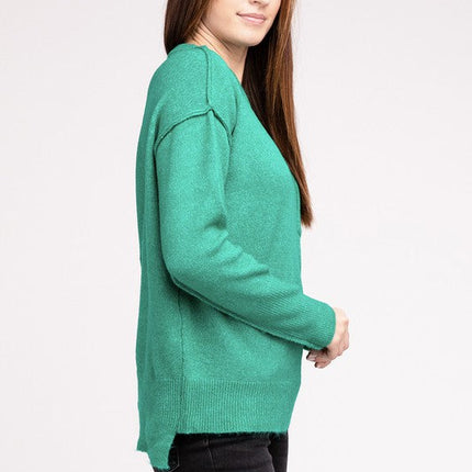 Melange Hi-Low Hem Round Neck Sweater