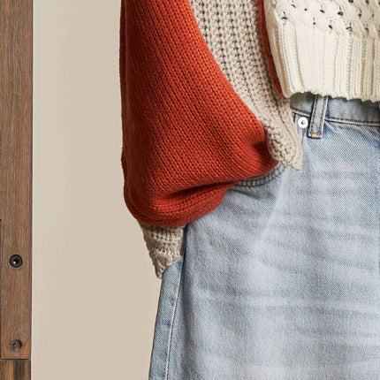 Multi Fabric Color Block Sweater