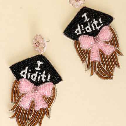 I did It Letter Beaded Graduate Cap Earrings