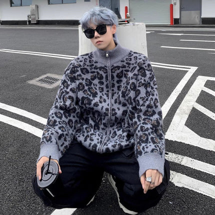 American Fashion Brand Leopard Cardigan Sweater Men