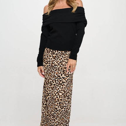 Black Rib Knit Off Shoulder Top