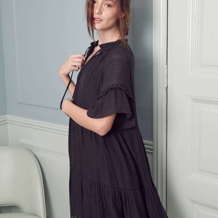 Ruffled neck tiered mini dress PLUS