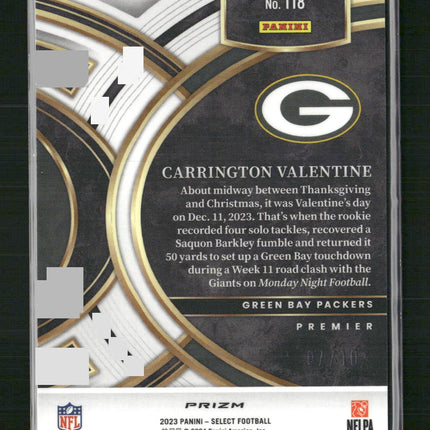 Carrington Valentine 2023 Panini #118 Gold Prizms #/10